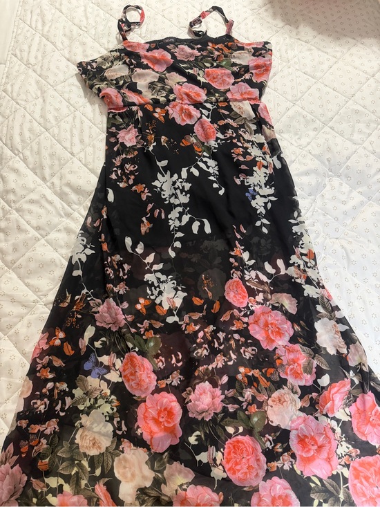yours Dresses & Skirts - Black Floral Maxi Dress with Pink Rose Print and Spaghetti Straps